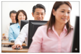 講師がとなりでサポートする少人数のパソコンレッスンの様子